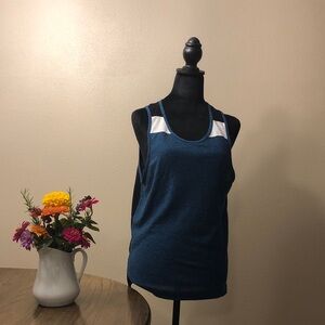 Navy and White Women's Muscle Tee